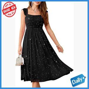 Sparkly Sequin Maxi Dress Square Neck Ruffle Strap Formal Prom Gown